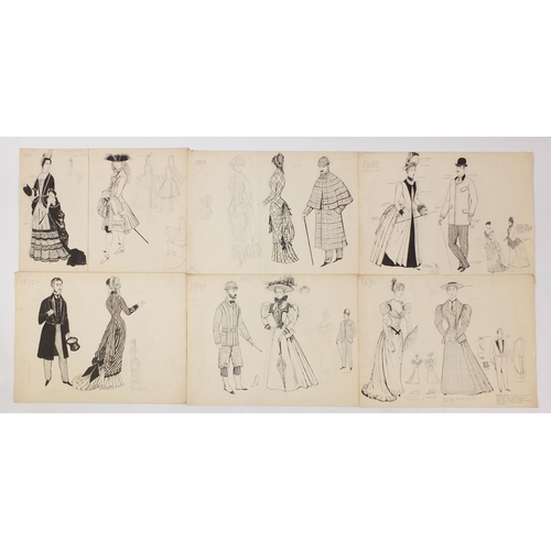 3088 - Margot Hamilton Hill - Collection of pencil and ink costume designs including examples titled Polone... 