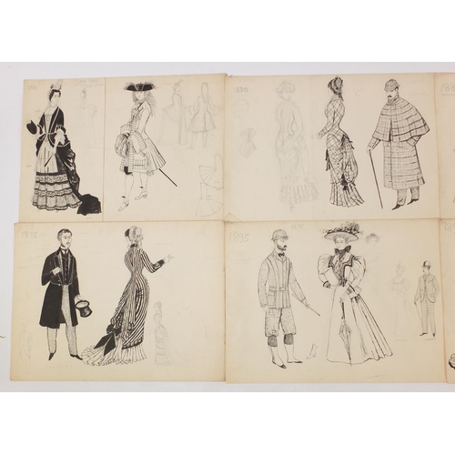 3088 - Margot Hamilton Hill - Collection of pencil and ink costume designs including examples titled Polone... 