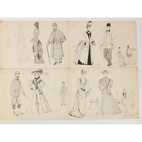 3088 - Margot Hamilton Hill - Collection of pencil and ink costume designs including examples titled Polone... 