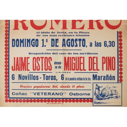 5247 - Juan Antonio Romera Spanish bull fighting poster, Toros en el Puerto, unframed, 64cm x 50cm