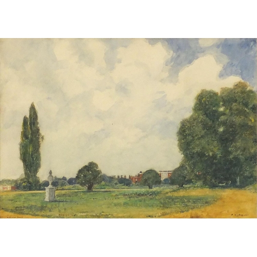 3851 - P A Hay 1925 - Hampton Court London watercolour, mounted, framed and glazed, 34.5cm x 24.5cm
