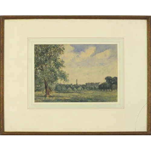 3852 - P A Hay 1925 - Green Park London with Buckingham Palace in the distance, watercolour, mounted, frame... 
