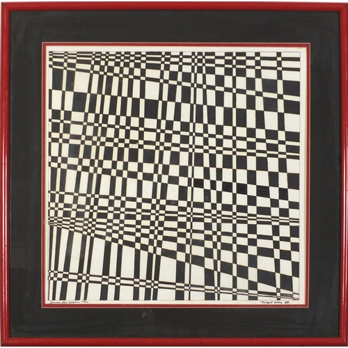 3850 - Manner of Bridget Riley - Abstract composition, study for Italian tile, ink on paper, mounted, frame... 