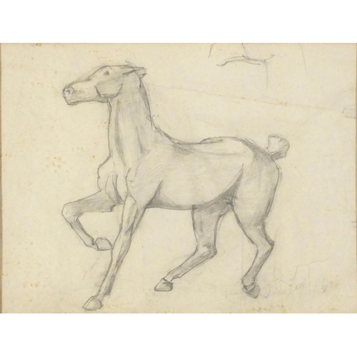 3853 - Manner of Leon Underwood - Study of a horse, pencil on paper, mounted, framed and glazed, 26cm x 20c... 