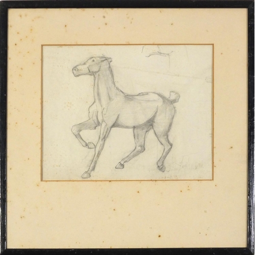 3853 - Manner of Leon Underwood - Study of a horse, pencil on paper, mounted, framed and glazed, 26cm x 20c... 