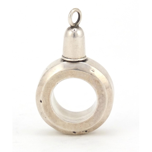 3327 - George III circular silver scent bottle pendant, hallmarked Birmingham 1805, 4.5cm high, 7.9g
