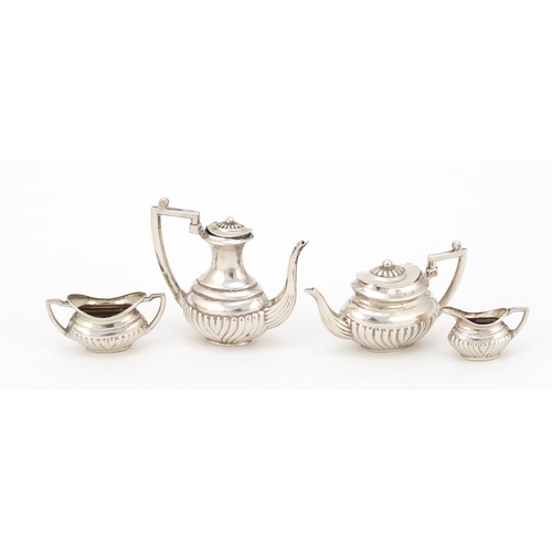 3605 - Edward VII silver doll's house four piece tea/coffee service on tray by Adie & Lovekin Ltd Birmingha... 