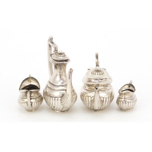 3605 - Edward VII silver doll's house four piece tea/coffee service on tray by Adie & Lovekin Ltd Birmingha... 