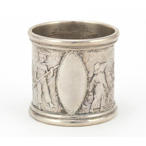 3492 - Tiffany & Co circular silver napkin ring depicting nursery rhyme figures, hallmarked London 1920, 4.... 