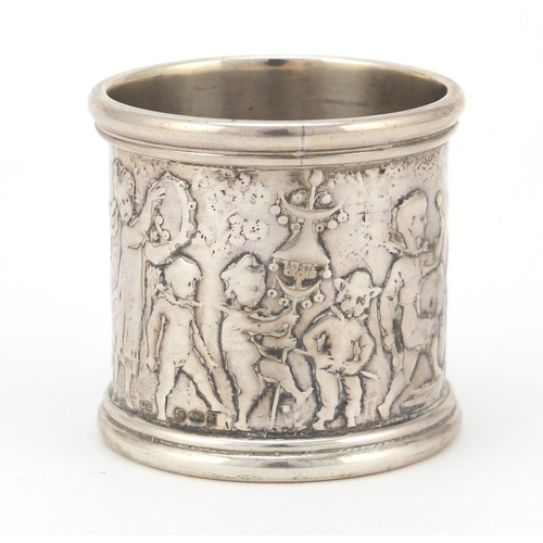 3492 - Tiffany & Co circular silver napkin ring depicting nursery rhyme figures, hallmarked London 1920, 4.... 