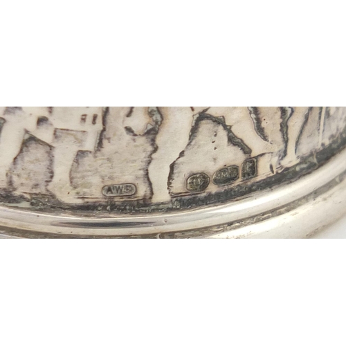 3492 - Tiffany & Co circular silver napkin ring depicting nursery rhyme figures, hallmarked London 1920, 4.... 