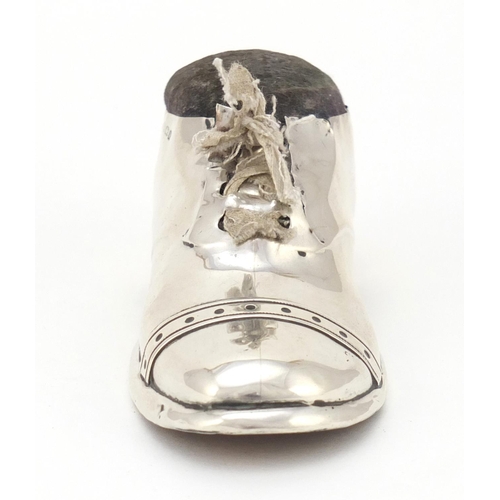 3682 - George V novelty silver pin cushion in the form of a shoe, by S Blanckensee & Sons Ltd, Birmingham 1... 