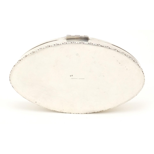 3227 - Edward VII oval silver box, retailed by Asprey & Co Ltd, the hinged lid pierced with flowers, Cheste... 