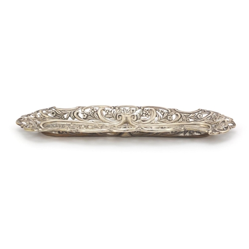 3430 - Edward VII rectangular silver pen tray, by Henry Matthews, pierced and embossed with flowers and fol... 