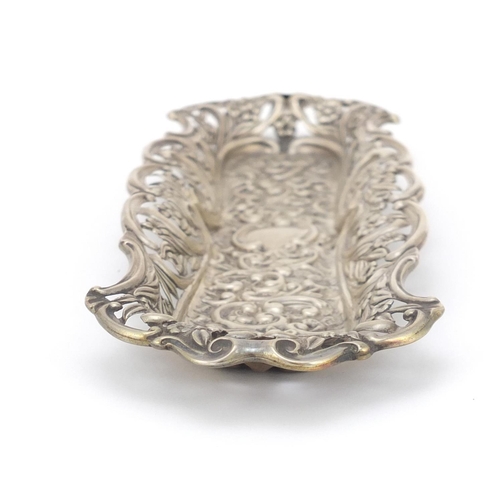 3430 - Edward VII rectangular silver pen tray, by Henry Matthews, pierced and embossed with flowers and fol... 