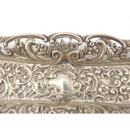 3430 - Edward VII rectangular silver pen tray, by Henry Matthews, pierced and embossed with flowers and fol... 