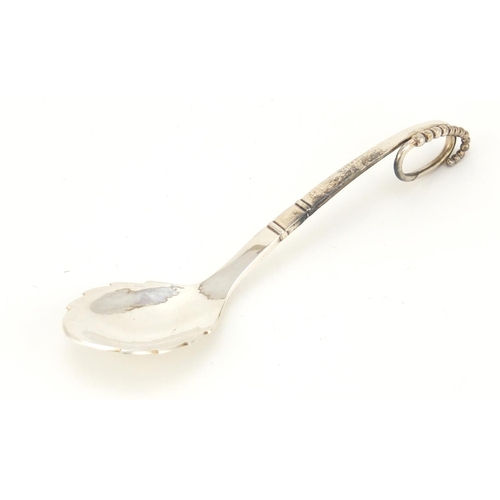 3494 - Danish silver preserve spoon, by Georg Jensen, numbered 41, 12cm in length, 24.2g