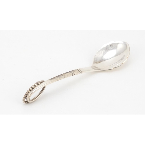 3494 - Danish silver preserve spoon, by Georg Jensen, numbered 41, 12cm in length, 24.2g