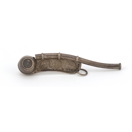 3505 - British military World War I silver bosun's whistle with naval insignia, by Edward John Haseler and ... 