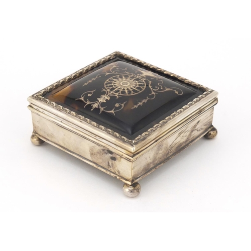 3326 - Edward VII silver and tortoiseshell pique work jewel box with hinged lid, by William Comyns & Sons, ... 