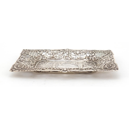 3272 - Victorian silver dish embossed with a courting couple and pierced with flowers, by David Bridge, Lon... 