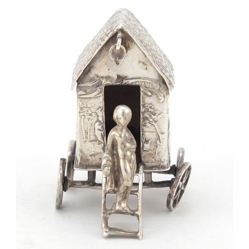 3018 - Victorian silver model of a young figure on a wagon, embossed with Putti playing, indistinct London ... 