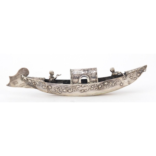 3603 - Victorian silver model of a Venetian gondola, FB London import marks 1893, 15.5cm in length, 43.8g