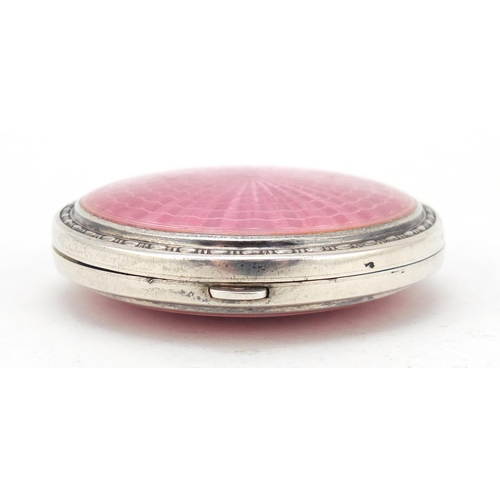 3681 - George V circular silver and pink guilloche enamel compact, by Crisford & Norris Ltd, Birmingham 192... 