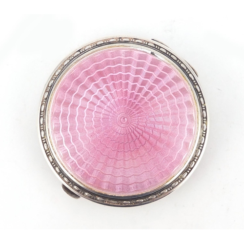 3681 - George V circular silver and pink guilloche enamel compact, by Crisford & Norris Ltd, Birmingham 192... 