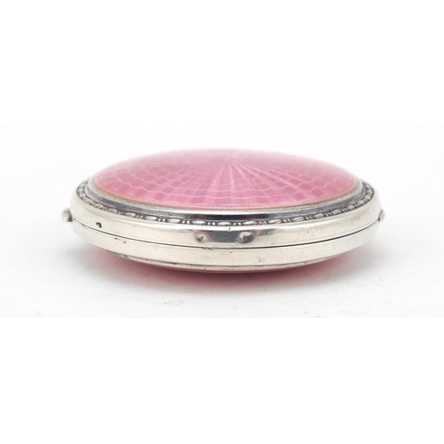 3681 - George V circular silver and pink guilloche enamel compact, by Crisford & Norris Ltd, Birmingham 192... 