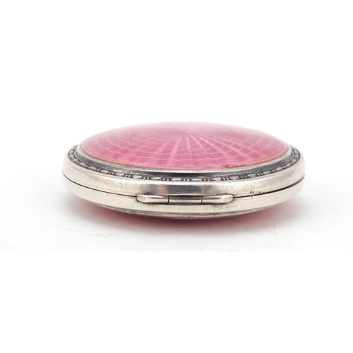 3681 - George V circular silver and pink guilloche enamel compact, by Crisford & Norris Ltd, Birmingham 192... 