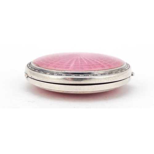 3681 - George V circular silver and pink guilloche enamel compact, by Crisford & Norris Ltd, Birmingham 192... 