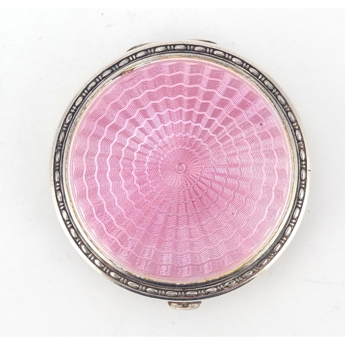 3681 - George V circular silver and pink guilloche enamel compact, by Crisford & Norris Ltd, Birmingham 192... 