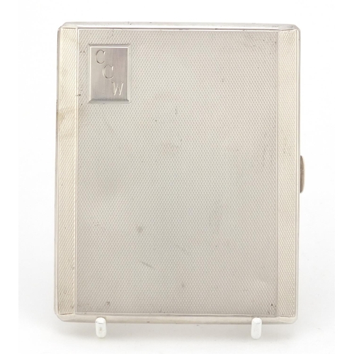 3823 - George VI silver cigarette case with engine turned decoration, by John Henry Wynn Ltd, Birmingham 19... 