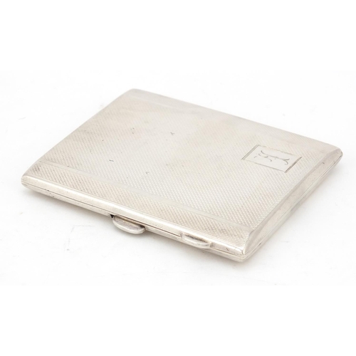 4018 - George V rectangular silver cigarette case with engine turned decoration, by Mayes Mills & Co, Birmi... 