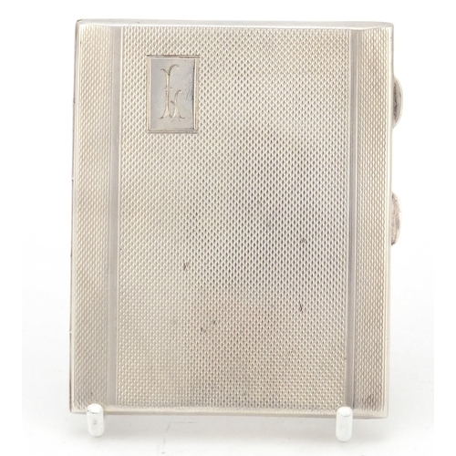 4018 - George V rectangular silver cigarette case with engine turned decoration, by Mayes Mills & Co, Birmi... 