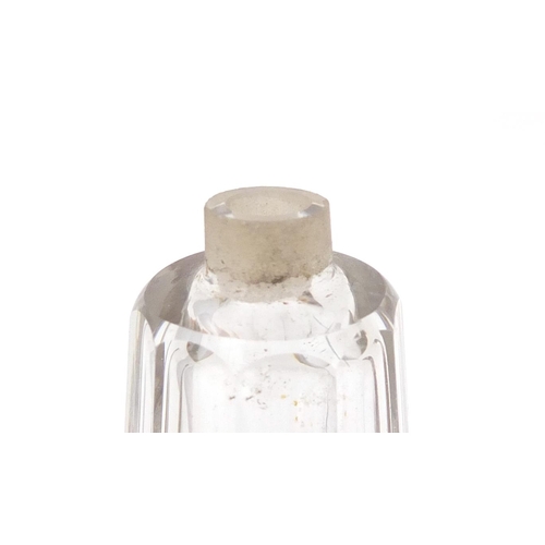 3185 - Victorian cut glass and unmarked silver double end scent bottle, housed in a leather case