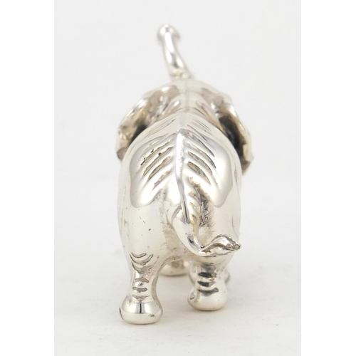 3727 - Miniature silver model of an elephant, hallmarked London 1942, 6cm in length, 52.0g