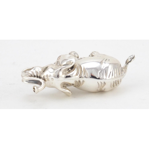 3727 - Miniature silver model of an elephant, hallmarked London 1942, 6cm in length, 52.0g