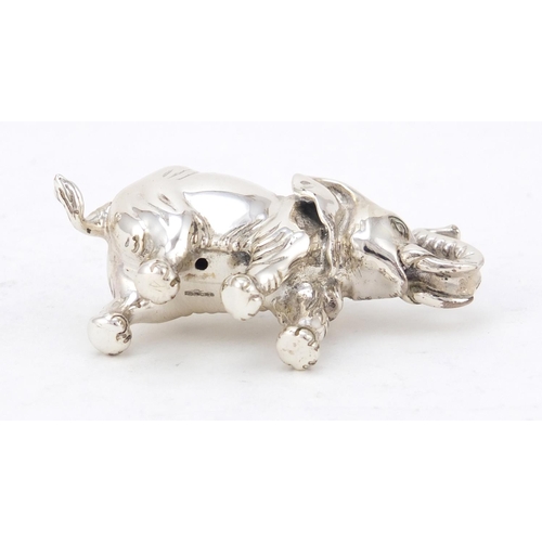 3727 - Miniature silver model of an elephant, hallmarked London 1942, 6cm in length, 52.0g