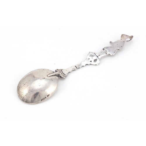 4020 - Victorian silver spoon with Roman figural handle, by Joseph & Co, London import marks 1892, 20cm in ... 