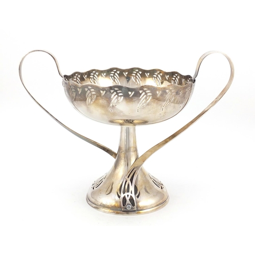 3651 - German WMF Art Nouveau silver plated comport with twin handles and pierced border, 23.5cm high