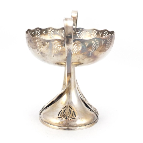 3651 - German WMF Art Nouveau silver plated comport with twin handles and pierced border, 23.5cm high