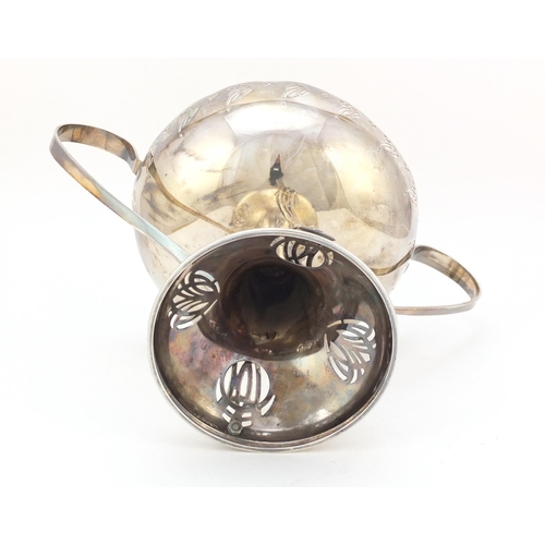 3651 - German WMF Art Nouveau silver plated comport with twin handles and pierced border, 23.5cm high