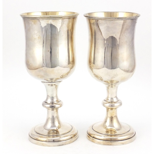 3517 - Pair of Victorian silver plated communion wine chalices with gilt interiors by Henry Wilkinson & Co,... 