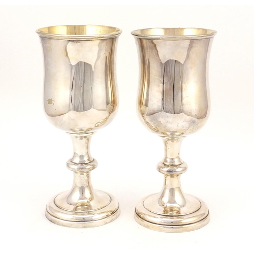 3517 - Pair of Victorian silver plated communion wine chalices with gilt interiors by Henry Wilkinson & Co,... 