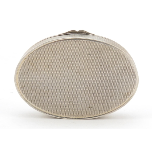 3187 - Continental 800 grade oval silver box with mirrored interior, the hinged lid with ivory panel depict... 