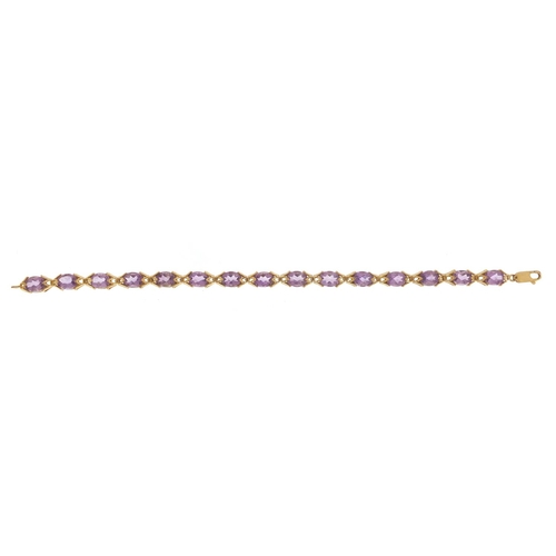 3545 - 9ct gold amethyst bracelet, 18cm in length, 13.7g