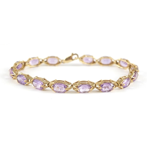 3545 - 9ct gold amethyst bracelet, 18cm in length, 13.7g