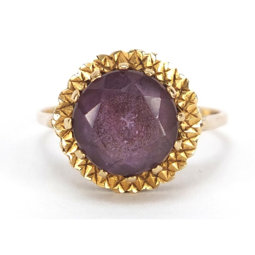 3864 - 9ct gold amethyst ring, size Q, 3.5g